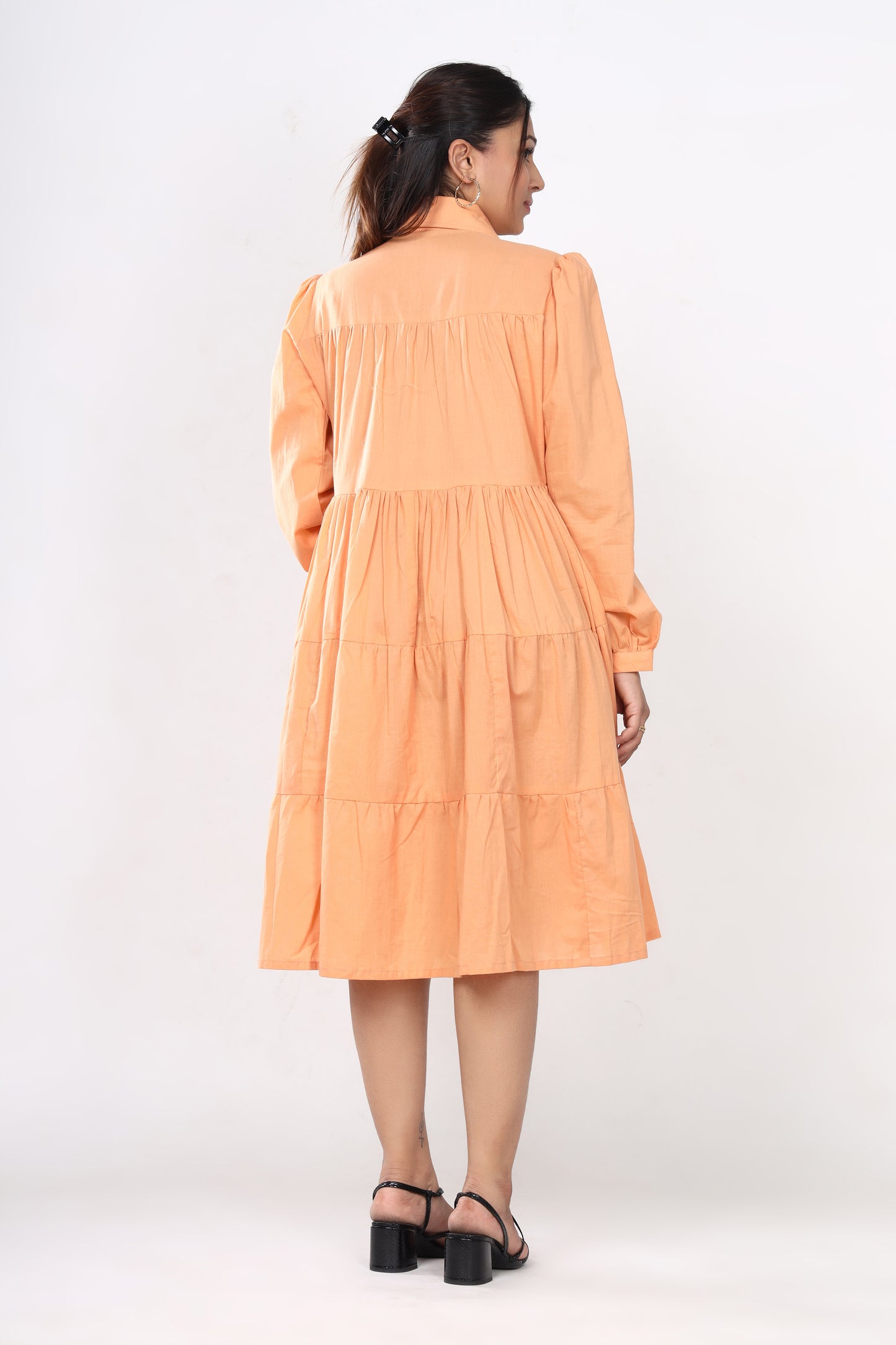 Coral Cascade Collar Dress