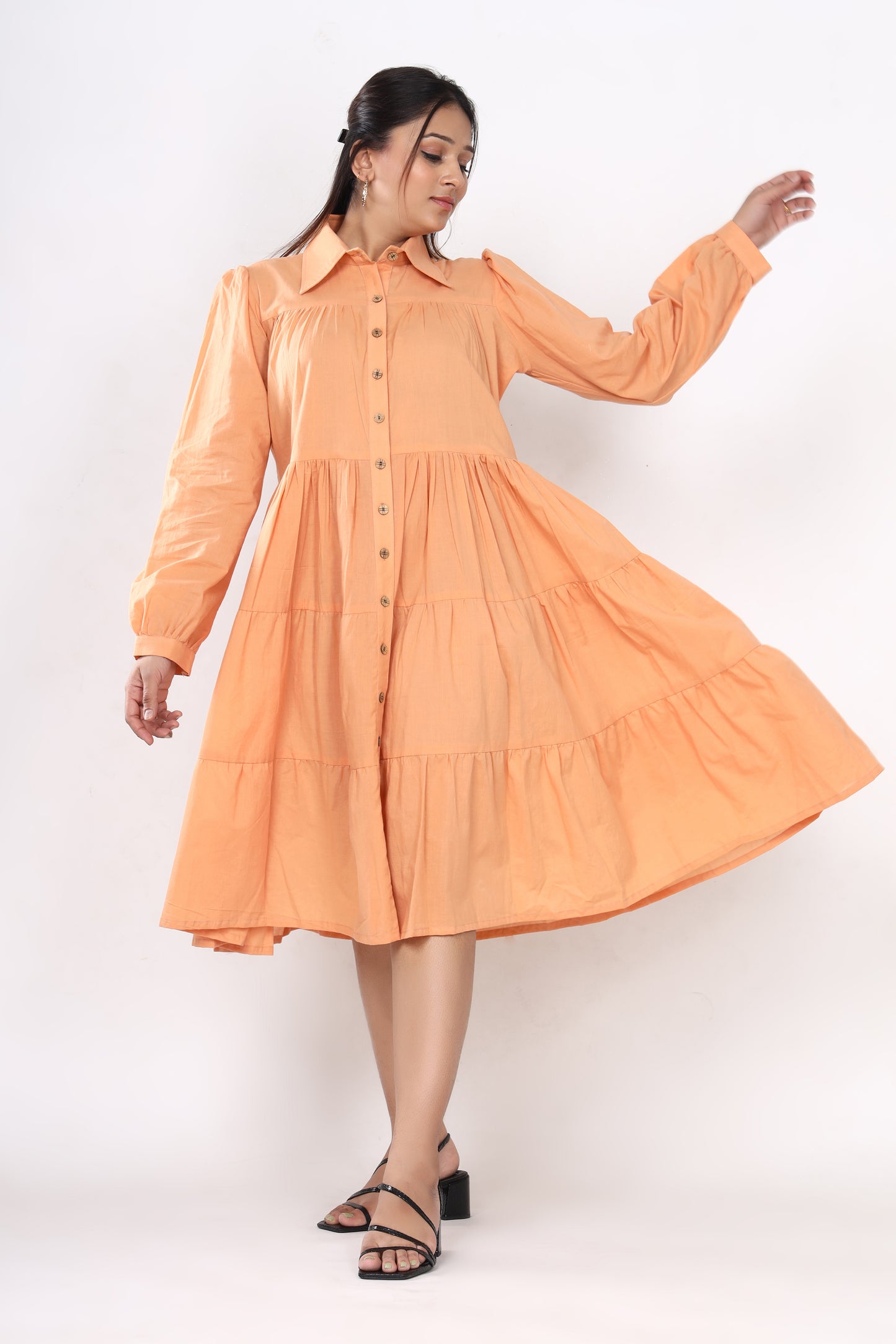 Coral Cascade Collar Dress