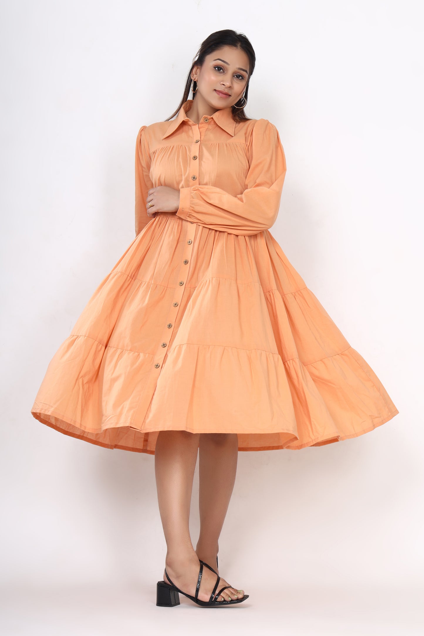 Coral Cascade Collar Dress