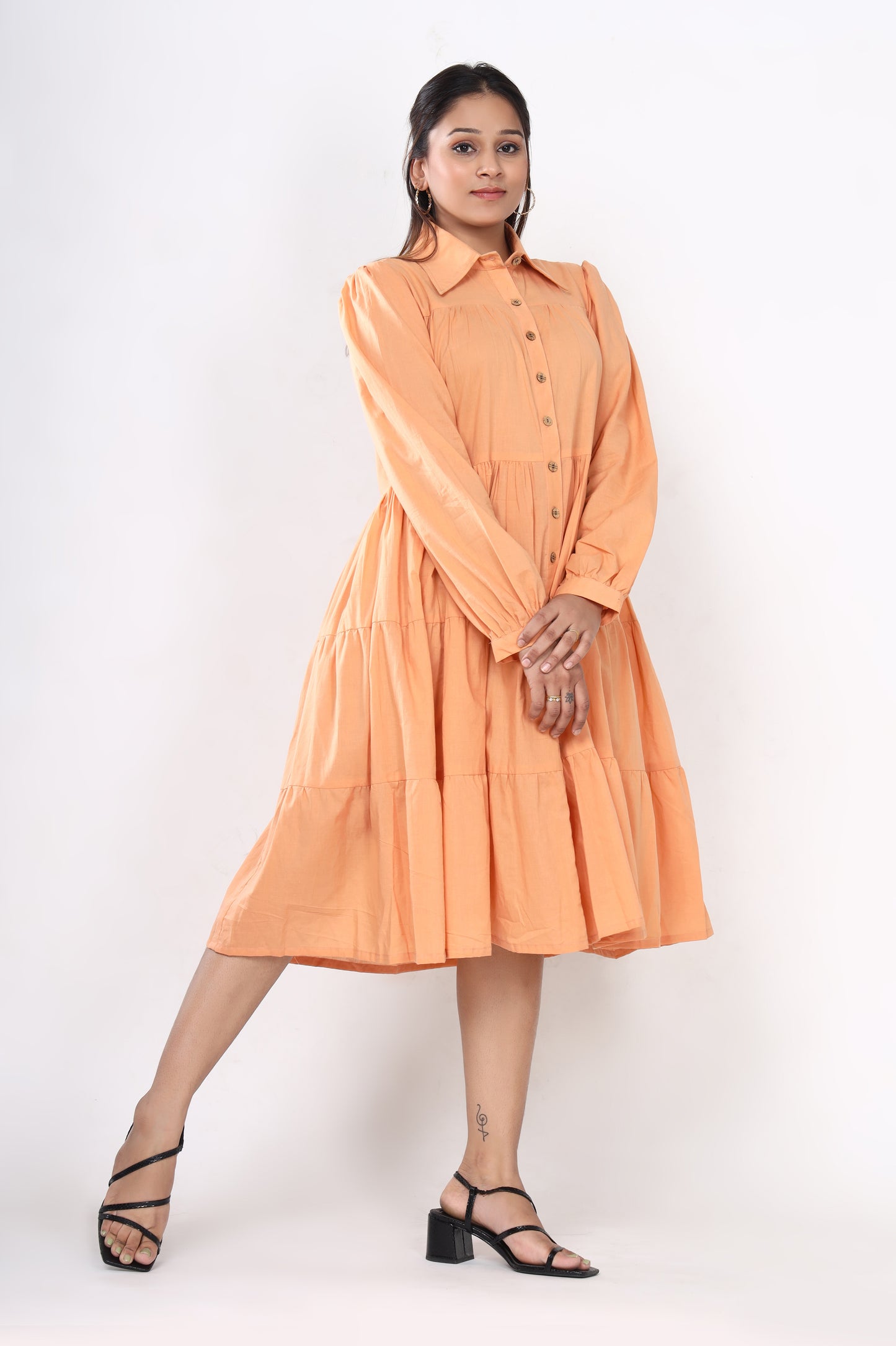 Coral Cascade Collar Dress