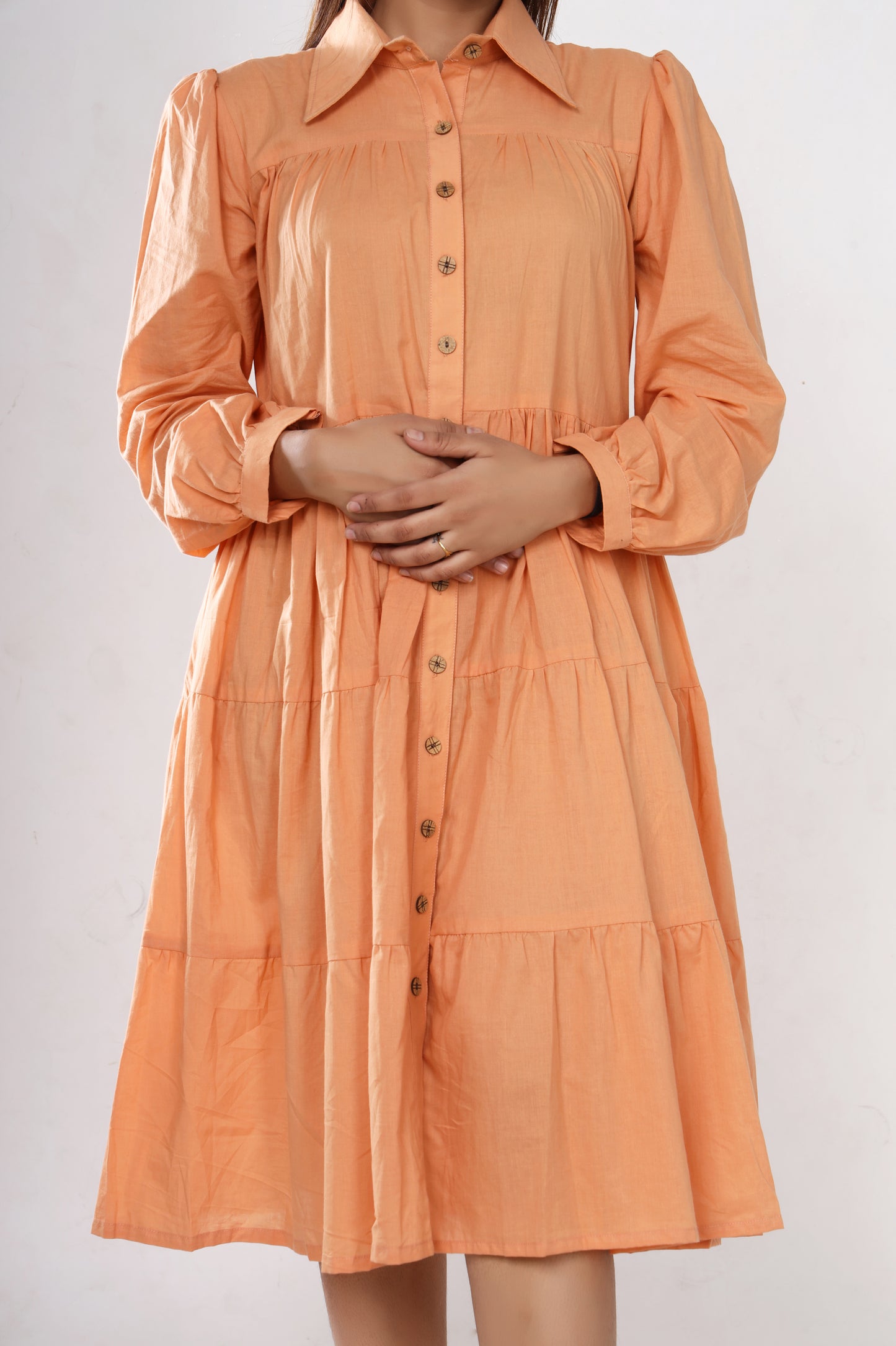 Coral Cascade Collar Dress