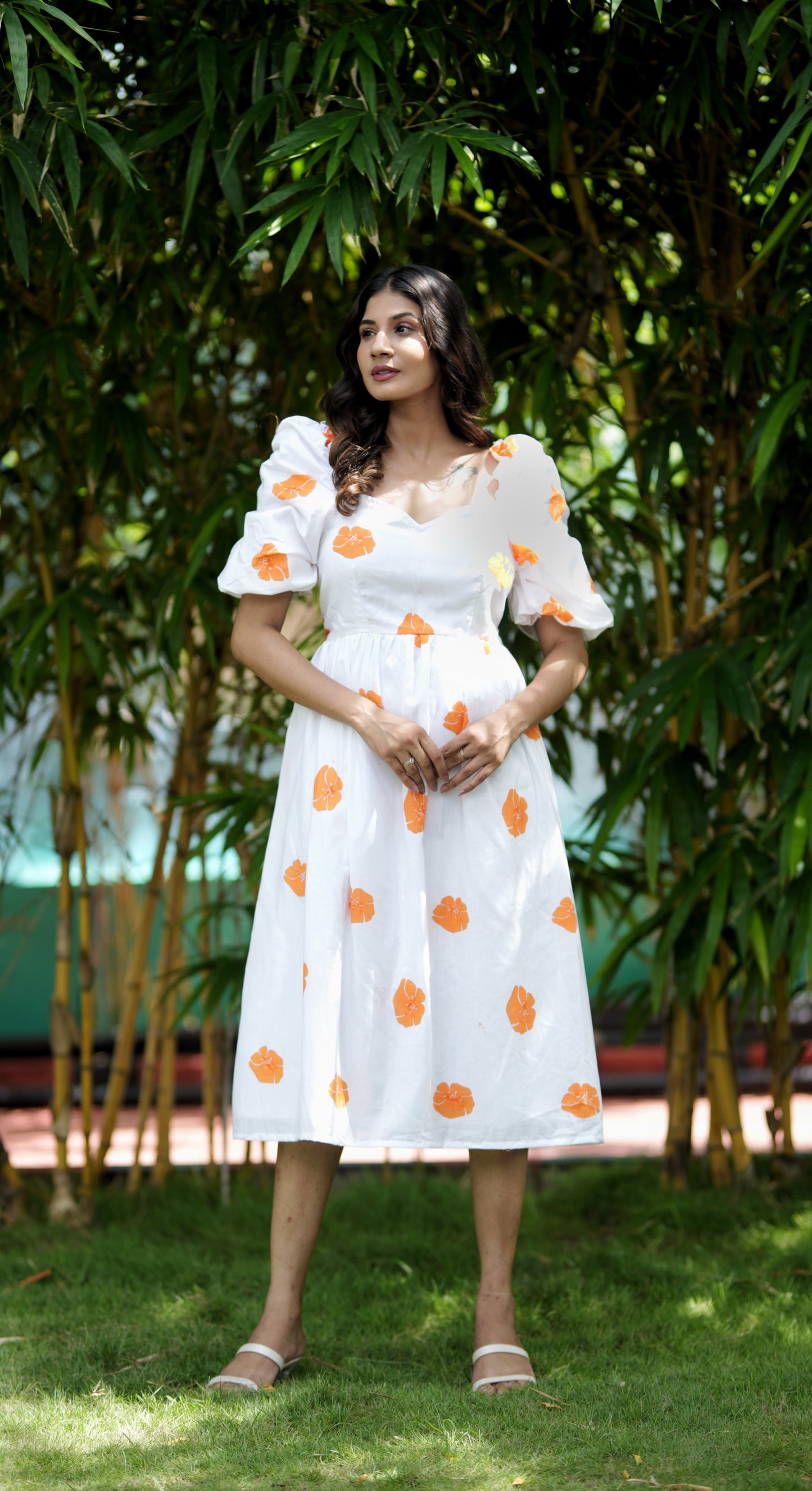 Sunset Ivory Block-Printed Dress