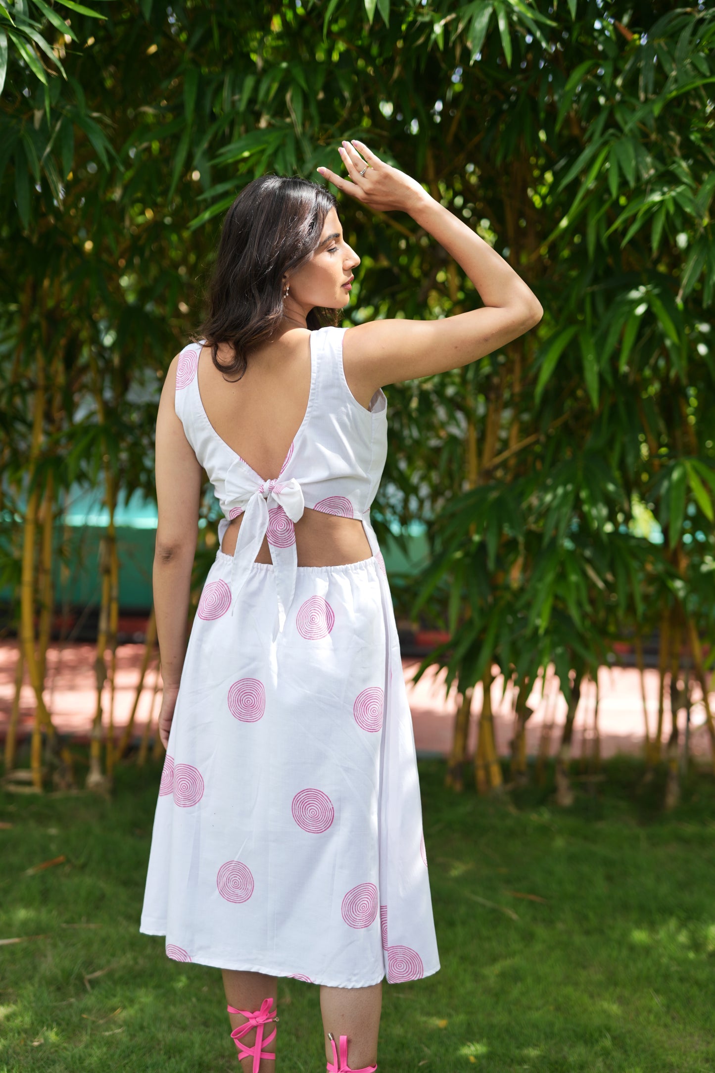 Pink Whirl Block -Printed Dress